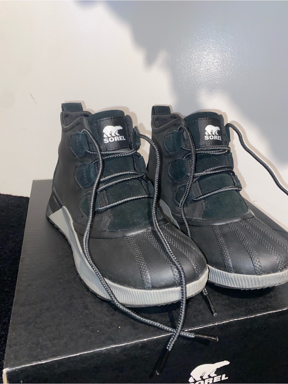Sorel Women’s Black & Grey Waterproof Lace-Up Duck Boots